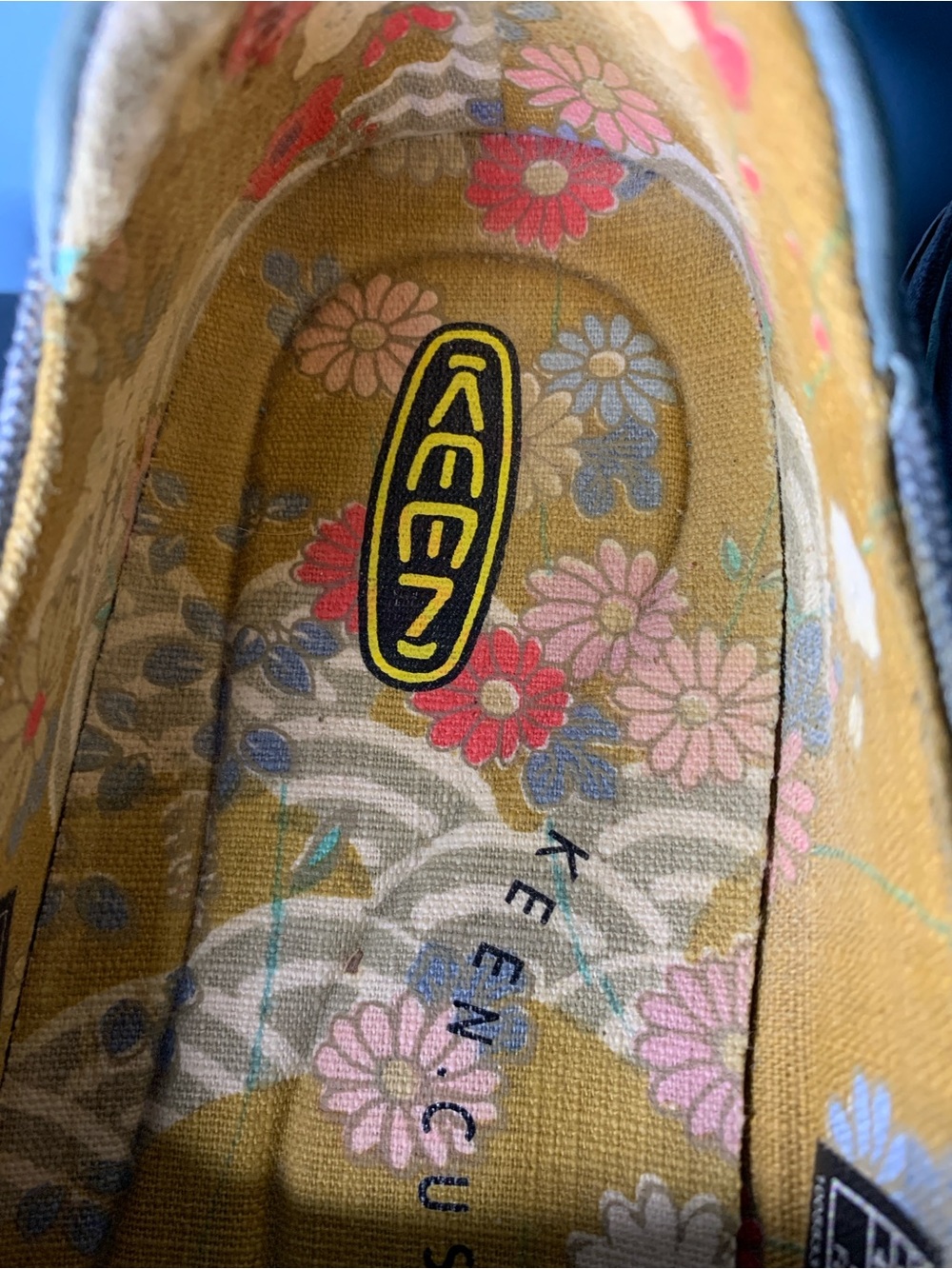 Keen Summer Golden Canvas Shoes in Denim Blue with Floral Yellow Lining - Picture 6 of 6